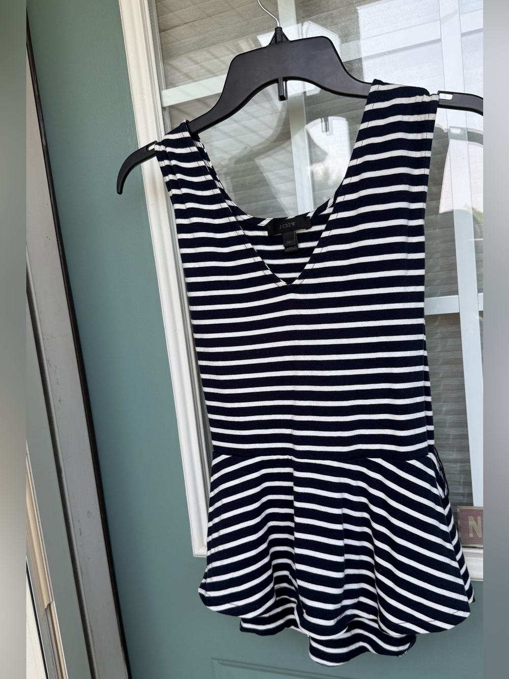 J.Crew Women’s Medium Navy White Striped Fit & Flare Tie Back Dress 100% Cotton